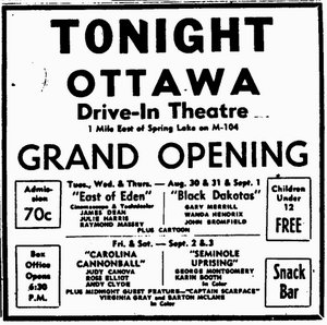 M-104 Drive-In Theatre - OTTAWA GRAND OPENING AD 8-30-55